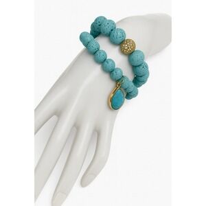 Turquoise Lava Beads Bracelets‎ Faceted Teardrop Charm Marked Rhinestone